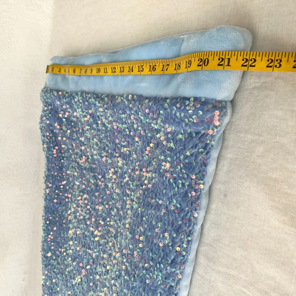 Mermaid Tail Blanket Plushy Light Blue Sequins Size Large 22